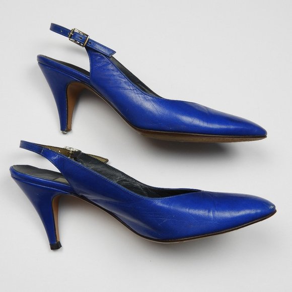 Vintage Blue Leather Slingback Heels - Picture 3 of 5